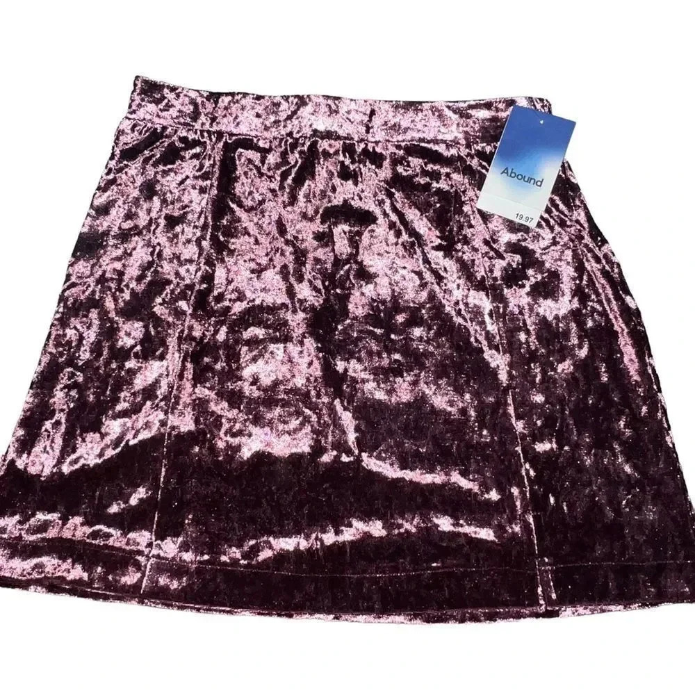 ABOUND Velvet Pull-on Mini Skirt with Slit Burgundy Purple Velour Size XS